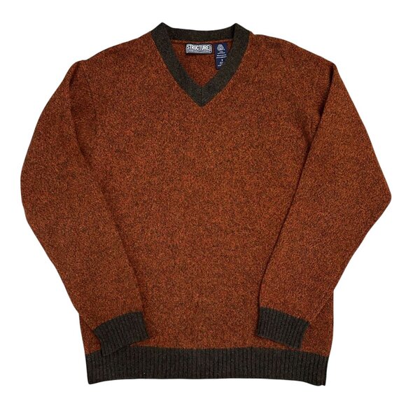 Structure Mens Size S  V-Neck Pure Lambswool Pullover Sweater Brown Speckled EUC - Picture 1 of 4